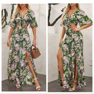 FINAL PRICE Shein 2PC Satin Floral Crop Top & Split Leg Pants Size 4XL